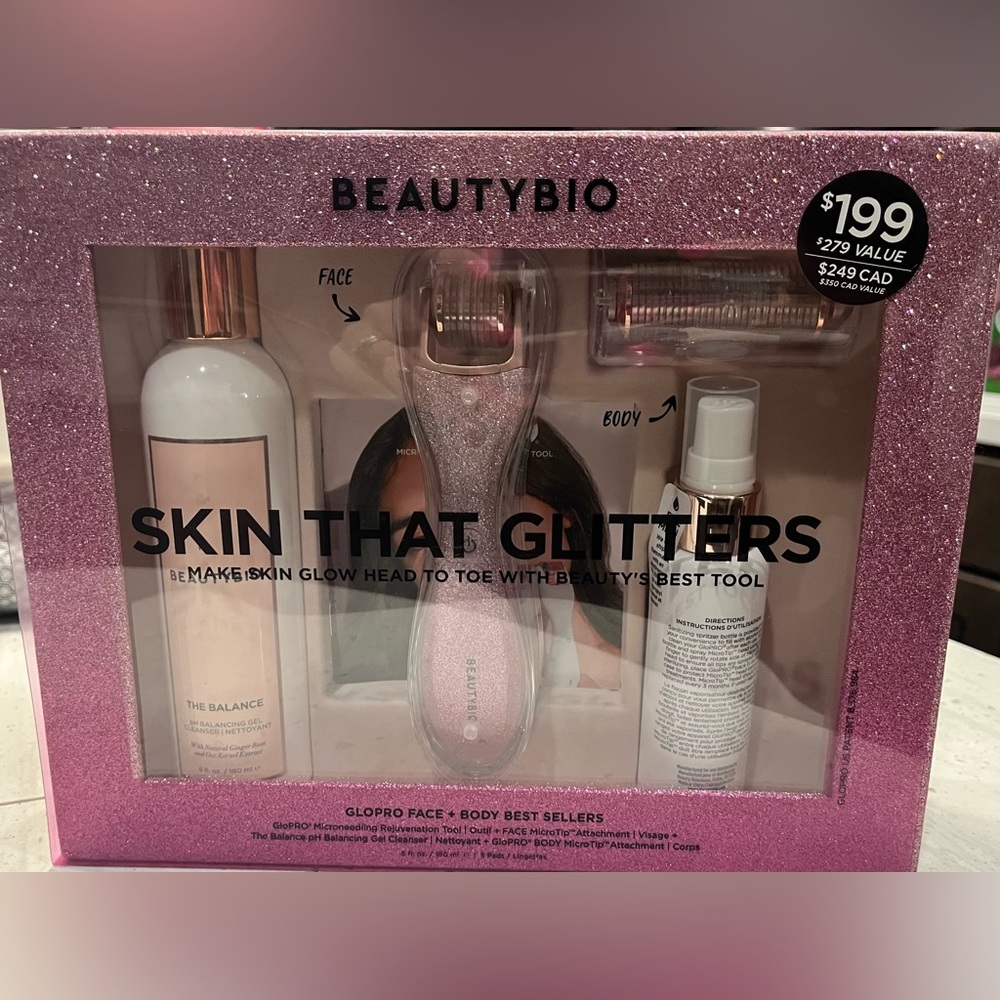 BeautyBio Skin Care Set with Pink Glitter Roller